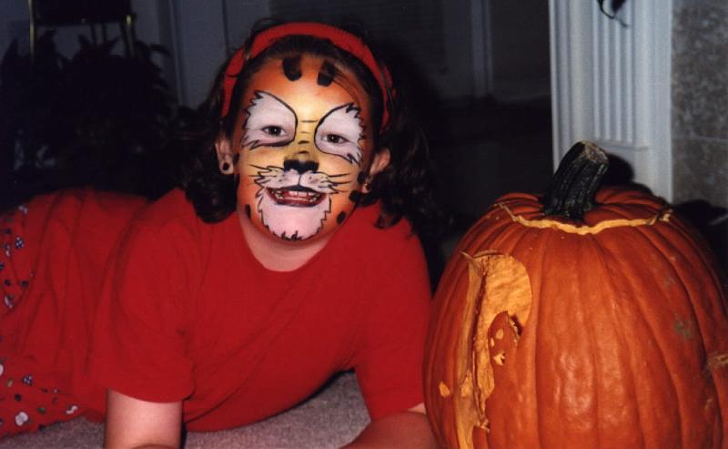 Stephanie and pumpkin.jpg - 1998 - Halloween - Stephanie